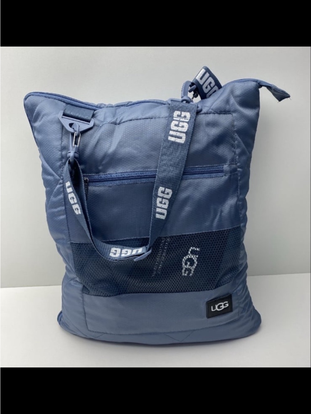 UGG Slate Blue Quilted Tote Backpack with Logo Strap